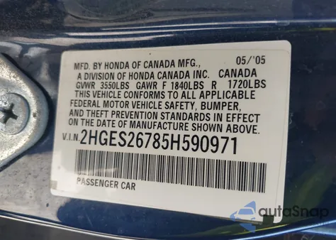 2005 Honda Civic Ex из США, поврежденный, VIN 2HGES26785H590971